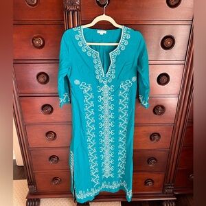 Roller Rabbit Teal Embroidered Midi Dress